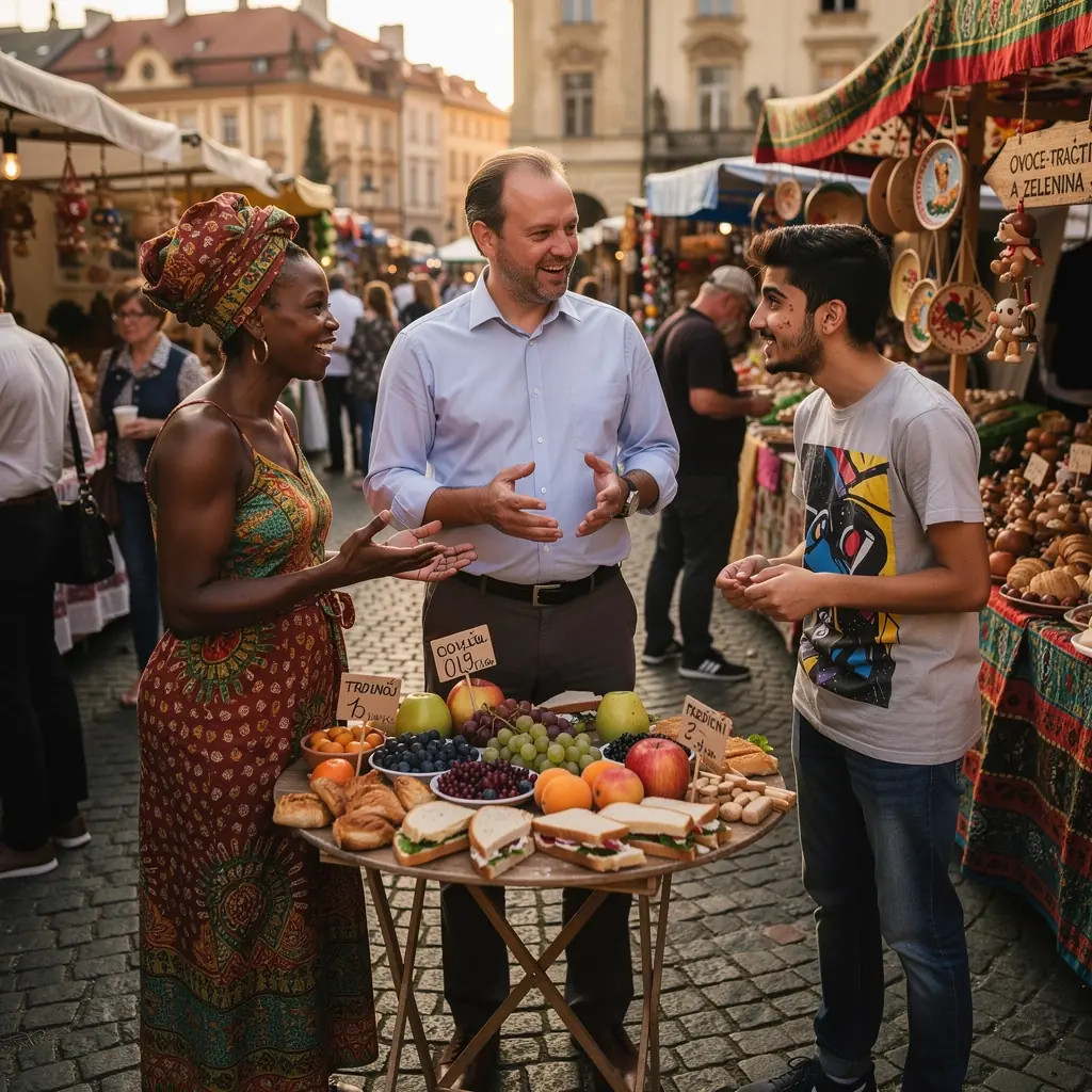 Záběr na slavnostní událost, kde se konají tradiční obřady různých náboženství.